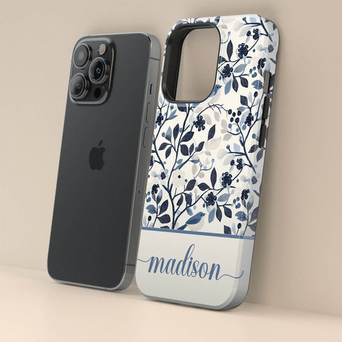 Custom Name Blue Bird & Flower iPhone Case